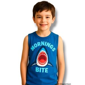 Boys Sleeveless Shark T-shirt - Mornings Bite - Medium 7/8